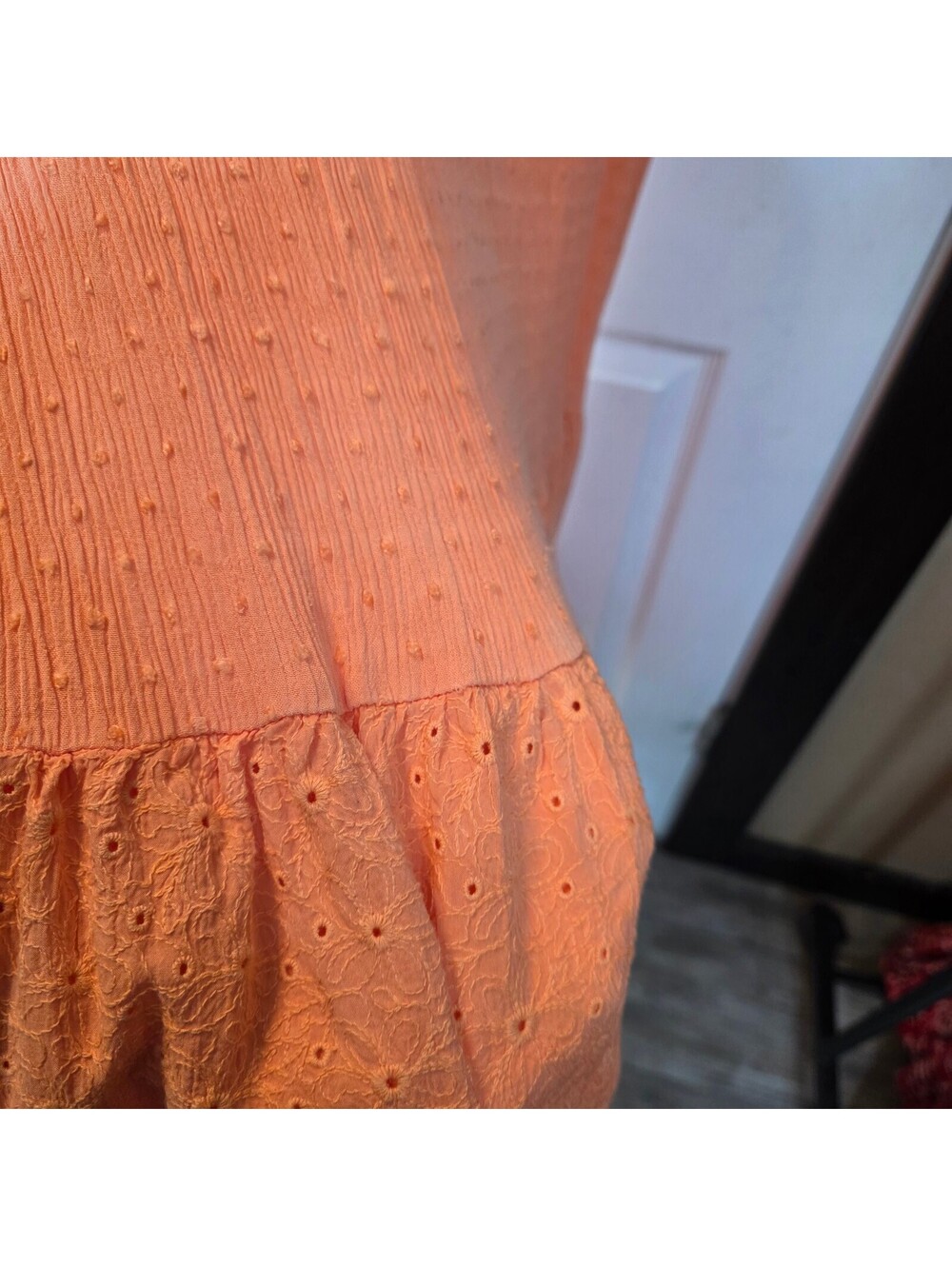 Kate & Sam Women's Coral Orange Eyelet Dress with Tassel Ties- XL - Picture 4 of 9